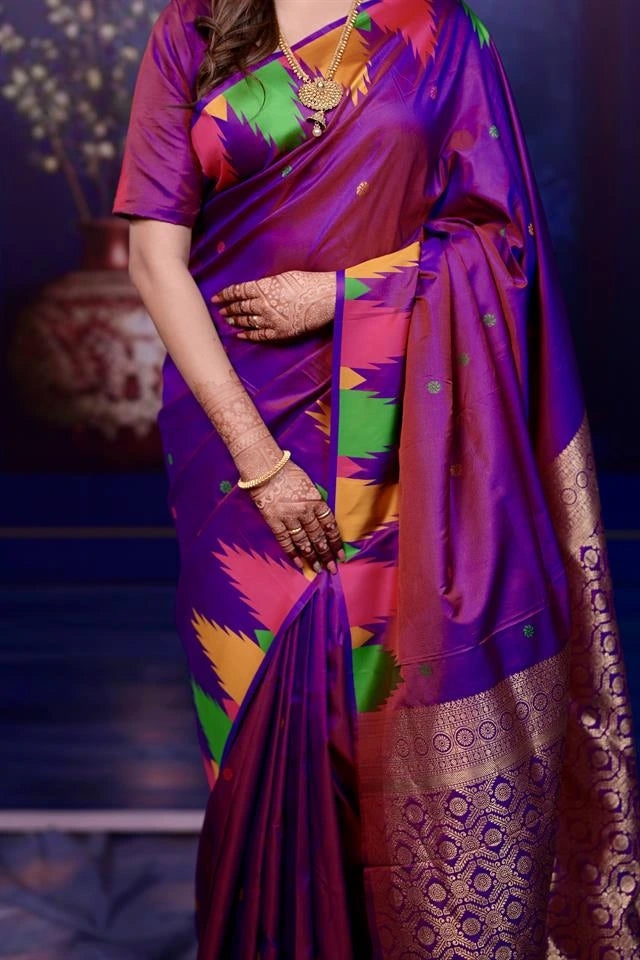 Deep Purple Zari Woven Border Soft Silk Saree